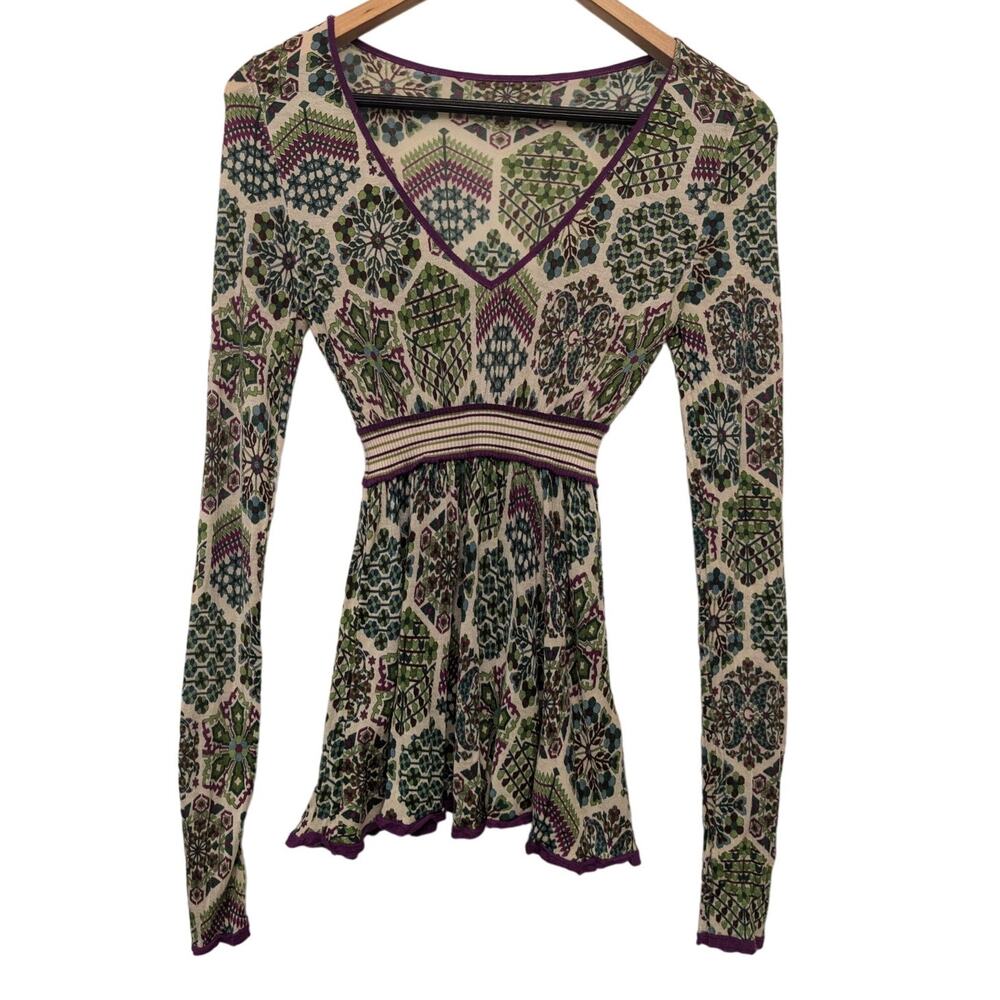 Gucci Lightweight Cashmere Babydoll Sweater Colorful Snowflakes Y2K‎ *Flaws